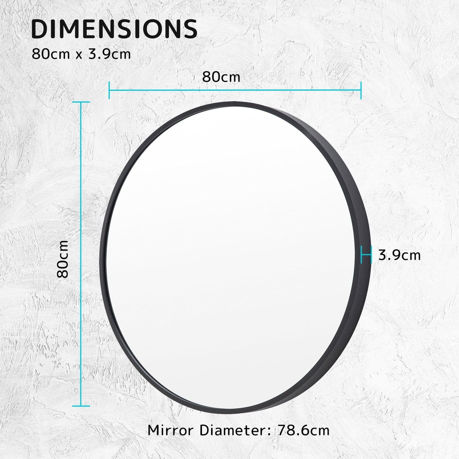 2 Set La Bella Black Wall Mirror Round Aluminum Frame Makeup Decor Bathroom Vanity 80cm-Health &amp; Beauty &gt; Makeup Mirrors-PEROZ Accessories