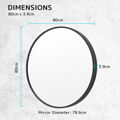 2 Set La Bella Black Wall Mirror Round Aluminum Frame Makeup Decor Bathroom Vanity 80cm-Health &amp; Beauty &gt; Makeup Mirrors-PEROZ Accessories