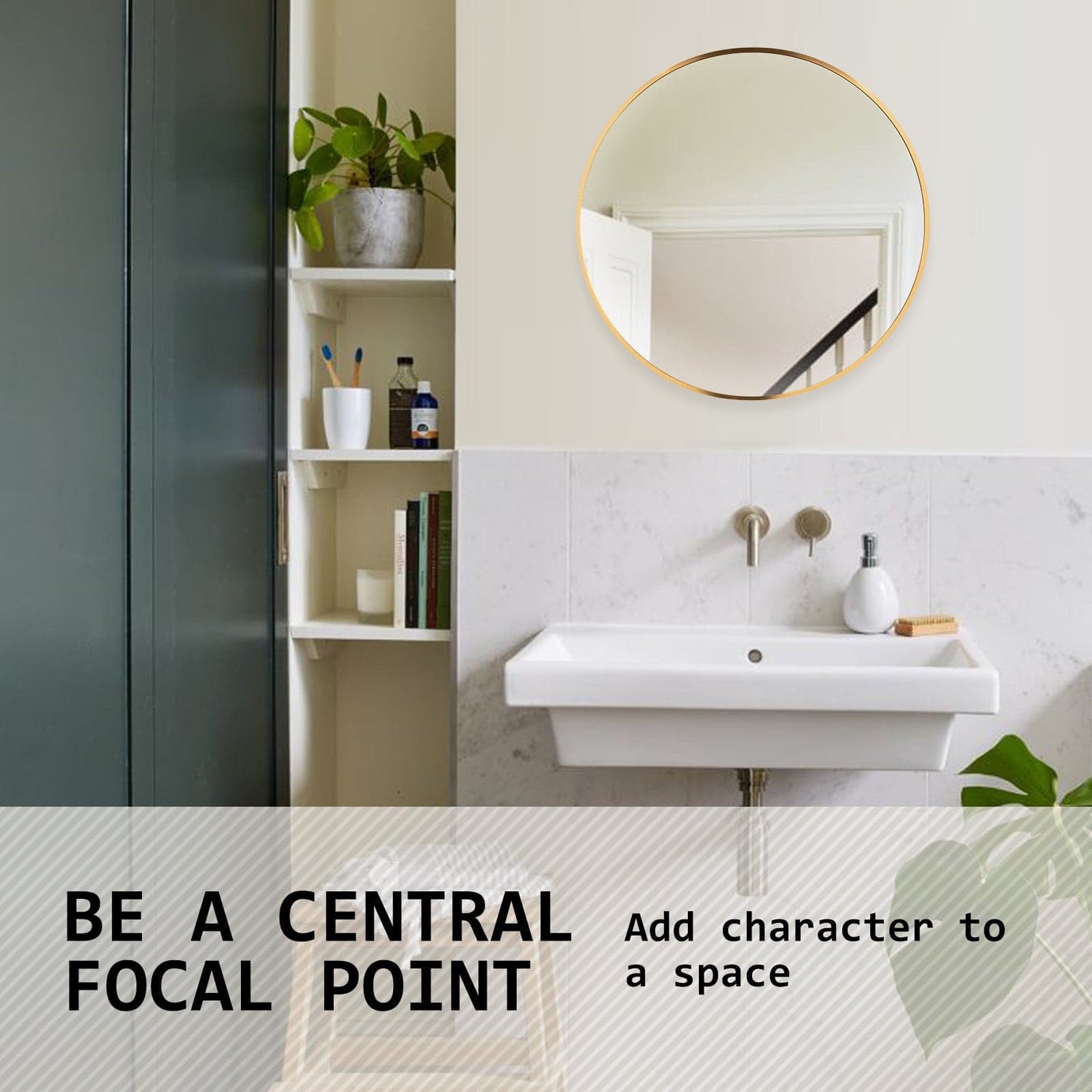 La Bella Gold Wall Mirror Round Aluminum Frame Makeup Decor Bathroom Vanity 50cm-Health &amp; Beauty &gt; Makeup Mirrors-PEROZ Accessories