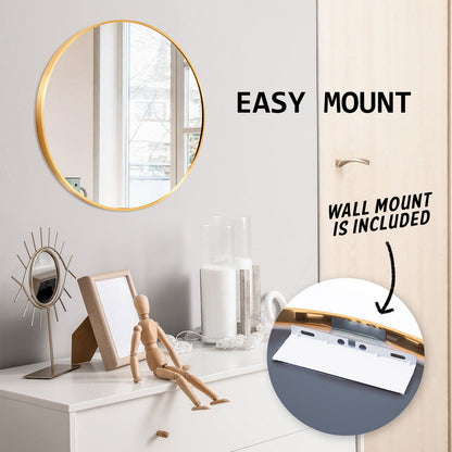 La Bella Gold Wall Mirror Round Aluminum Frame Makeup Decor Bathroom Vanity 50cm-Health &amp; Beauty &gt; Makeup Mirrors-PEROZ Accessories