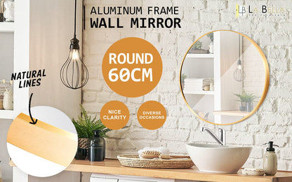 La Bella Gold Wall Mirror Round Aluminum Frame Makeup Decor Bathroom Vanity 60cm-Health &amp; Beauty &gt; Makeup Mirrors-PEROZ Accessories