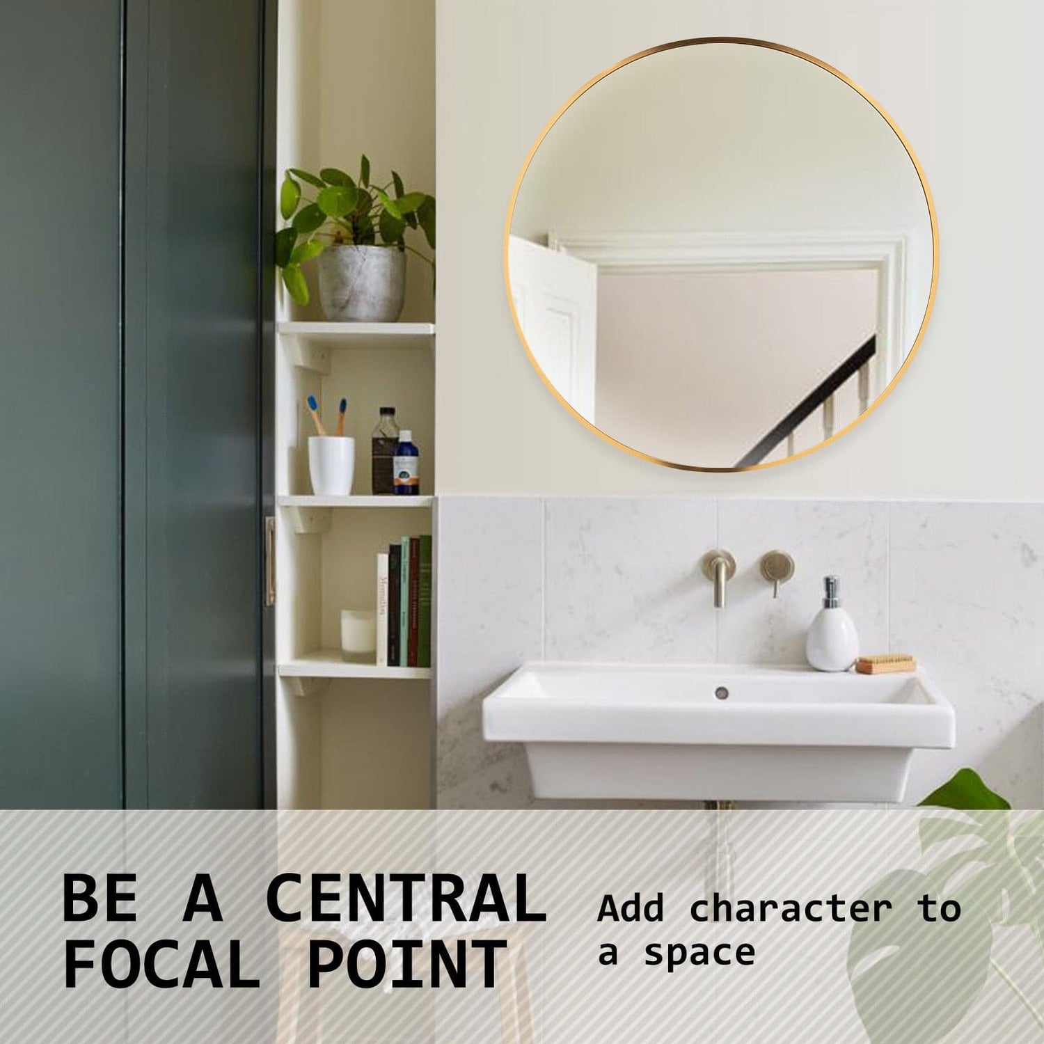 La Bella Gold Wall Mirror Round Aluminum Frame Makeup Decor Bathroom Vanity 70cm-Health &amp; Beauty &gt; Makeup Mirrors-PEROZ Accessories