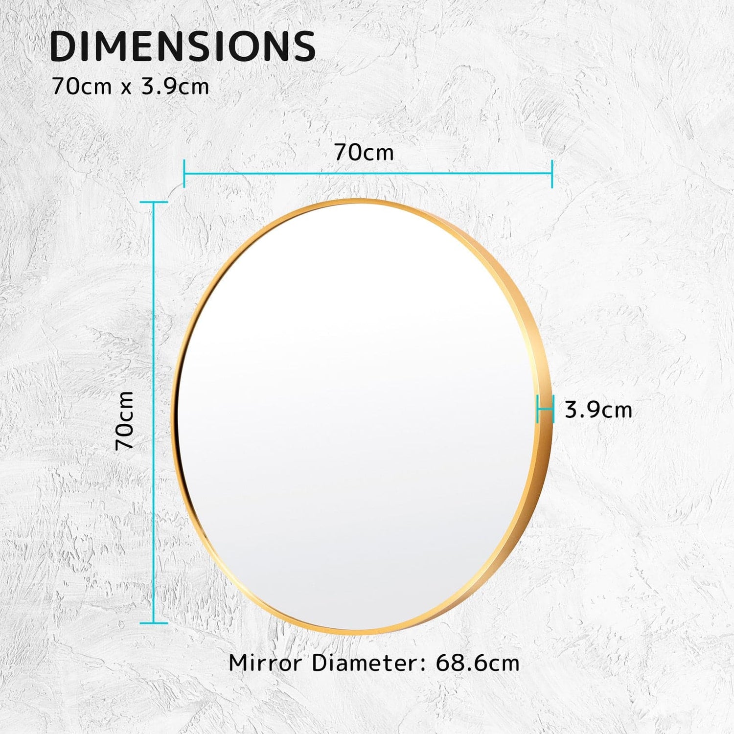 La Bella Gold Wall Mirror Round Aluminum Frame Makeup Decor Bathroom Vanity 70cm-Health &amp; Beauty &gt; Makeup Mirrors-PEROZ Accessories