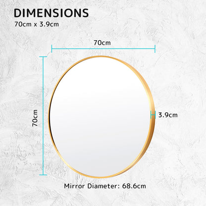 La Bella Gold Wall Mirror Round Aluminum Frame Makeup Decor Bathroom Vanity 70cm-Health &amp; Beauty &gt; Makeup Mirrors-PEROZ Accessories