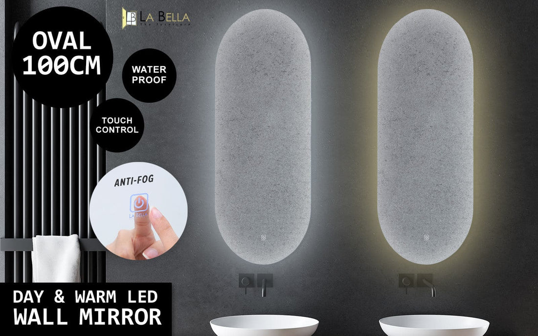 La Bella LED Wall Mirror Oval Touch Anti-Fog Makeup Decor Bathroom Vanity 45 x 100cm-Health &amp; Beauty &gt; Makeup Mirrors-PEROZ Accessories
