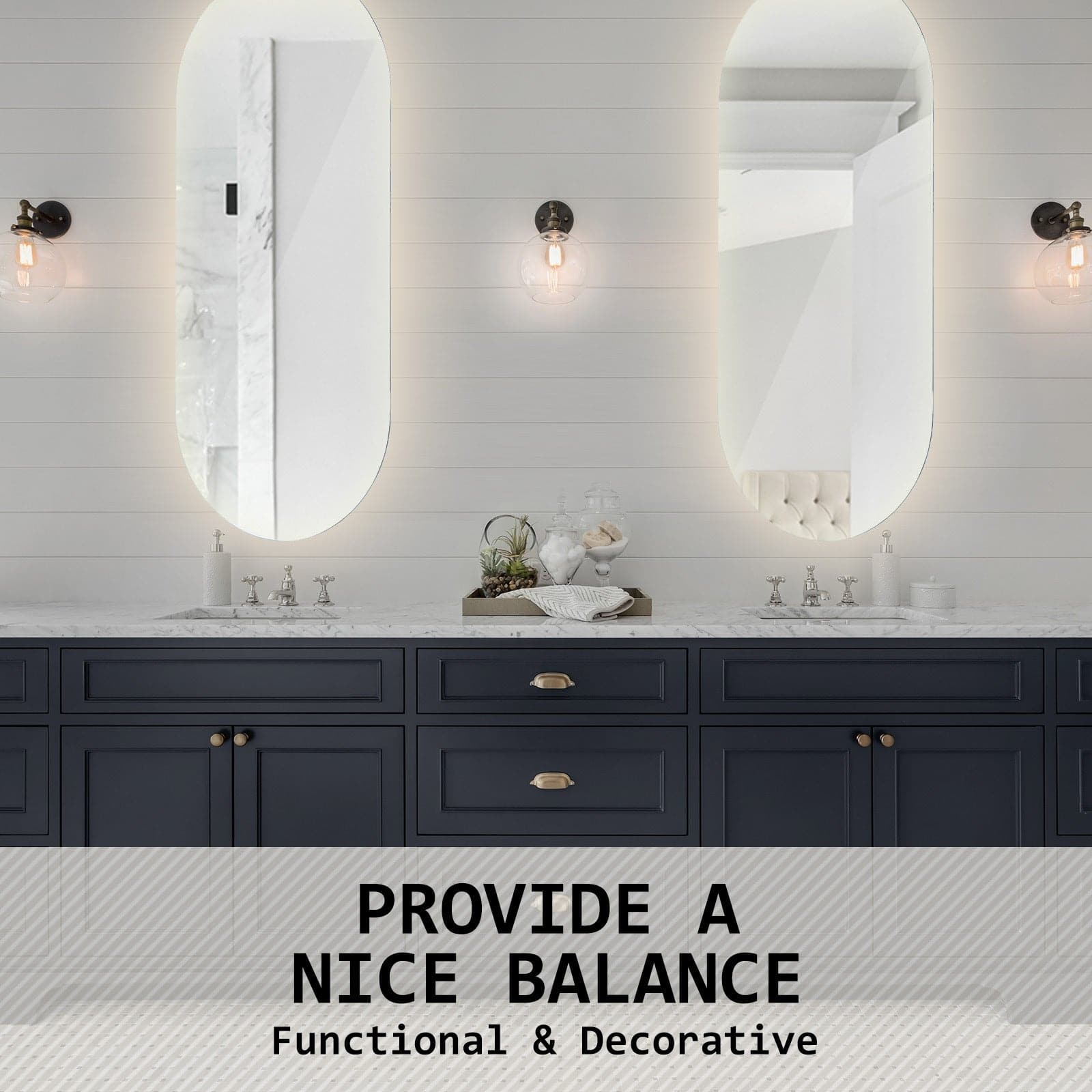 La Bella LED Wall Mirror Oval Touch Anti-Fog Makeup Decor Bathroom Vanity 45 x 100cm-Health &amp; Beauty &gt; Makeup Mirrors-PEROZ Accessories