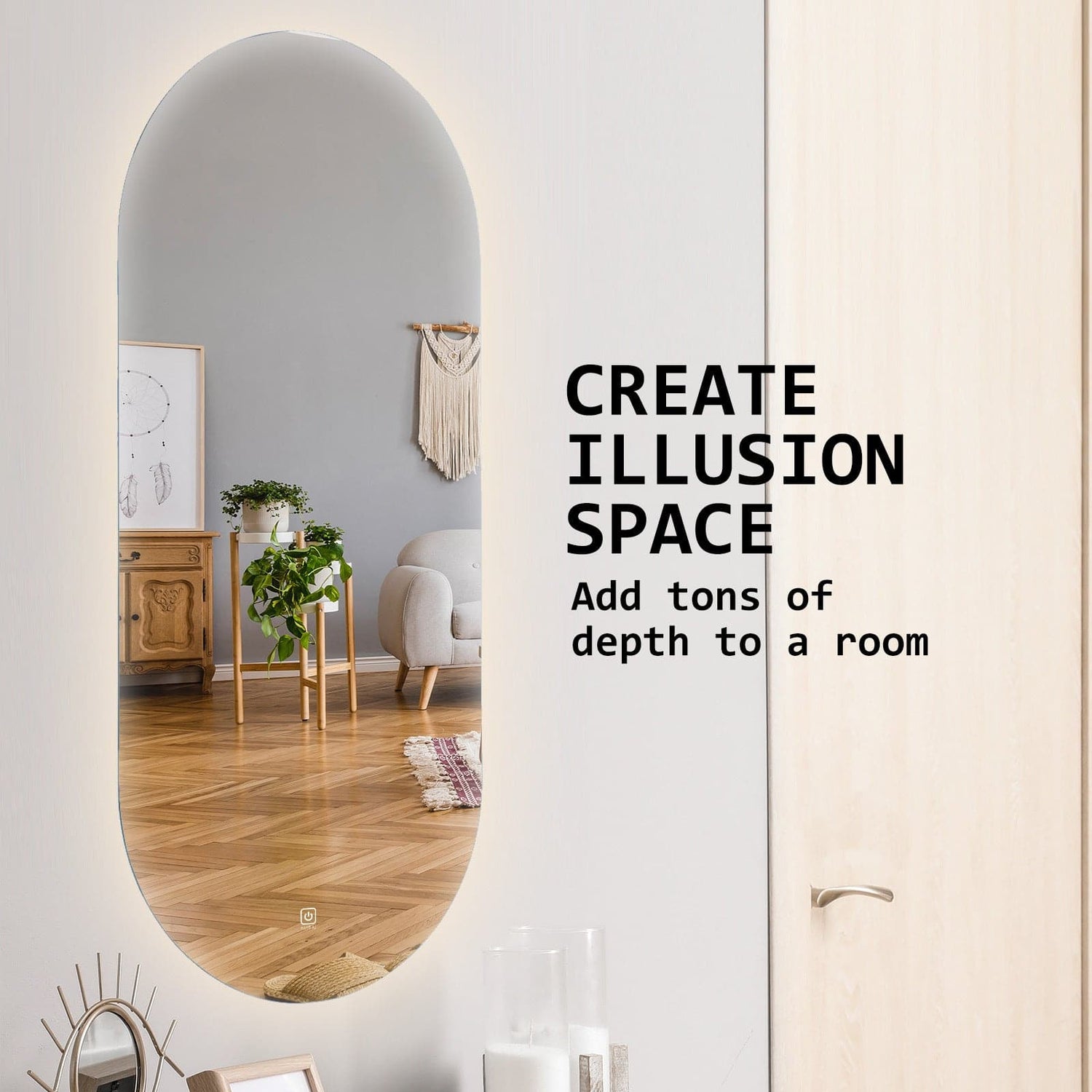 La Bella LED Wall Mirror Oval Touch Anti-Fog Makeup Decor Bathroom Vanity 45 x 100cm-Health &amp; Beauty &gt; Makeup Mirrors-PEROZ Accessories