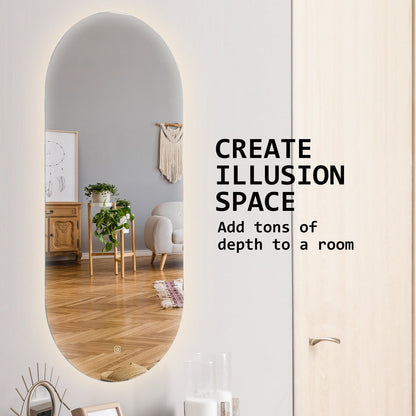 La Bella LED Wall Mirror Oval Touch Anti-Fog Makeup Decor Bathroom Vanity 45 x 100cm-Health &amp; Beauty &gt; Makeup Mirrors-PEROZ Accessories