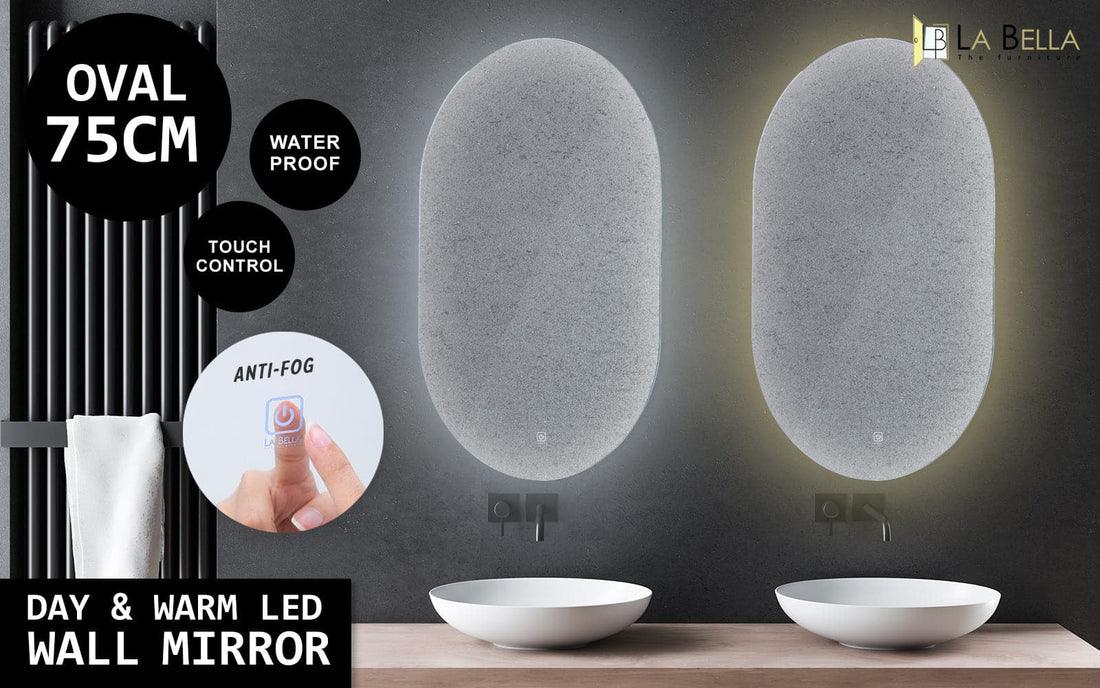 La Bella LED Wall Mirror Oval Touch Anti-Fog Makeup Decor Bathroom Vanity 50 x 75cm-Health &amp; Beauty &gt; Makeup Mirrors-PEROZ Accessories