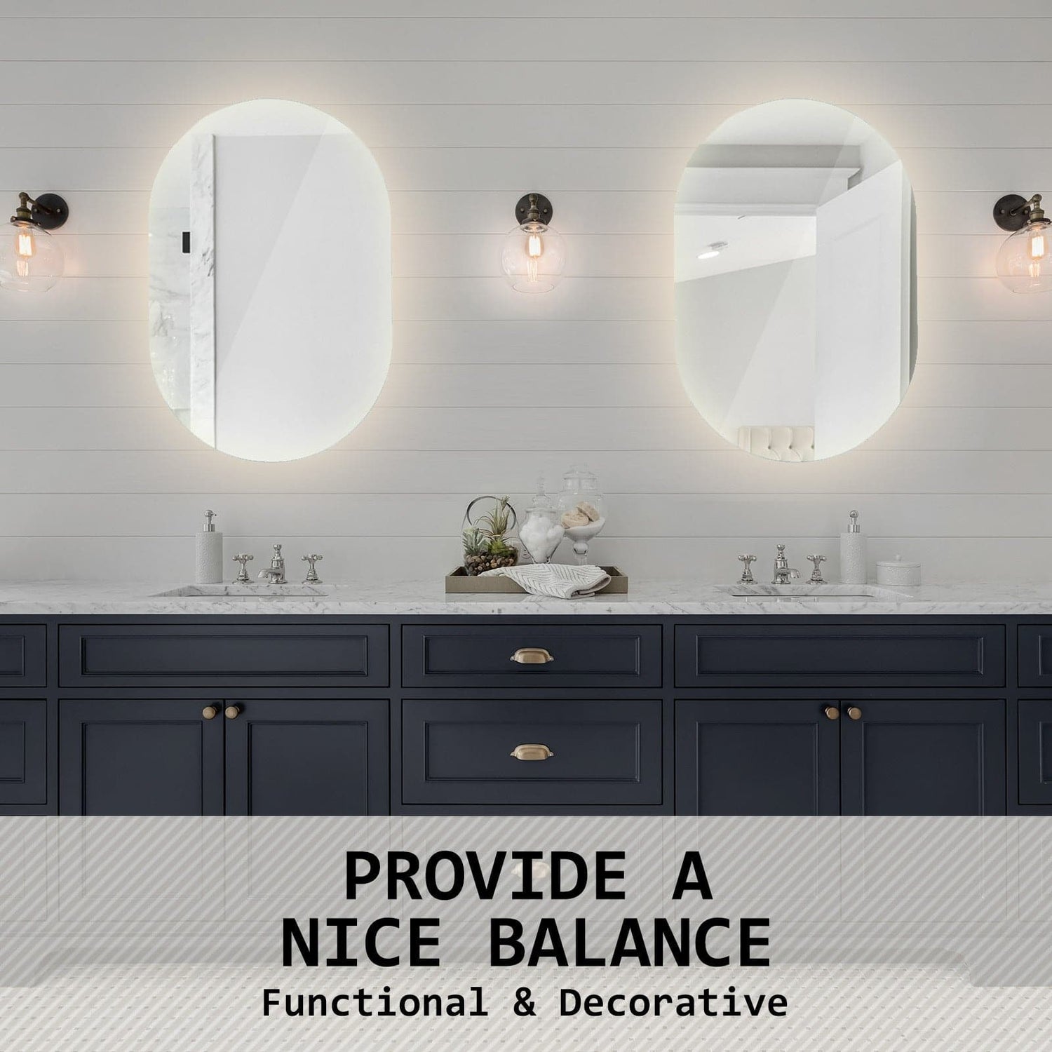 La Bella LED Wall Mirror Oval Touch Anti-Fog Makeup Decor Bathroom Vanity 50 x 75cm-Health &amp; Beauty &gt; Makeup Mirrors-PEROZ Accessories