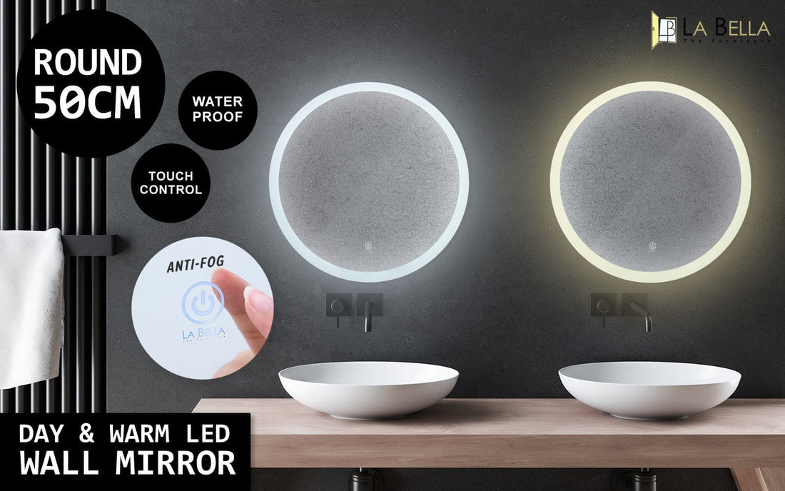 La Bella LED Wall Mirror Round Touch Anti-Fog Makeup Decor Bathroom Vanity 50cm-Health &amp; Beauty &gt; Makeup Mirrors-PEROZ Accessories