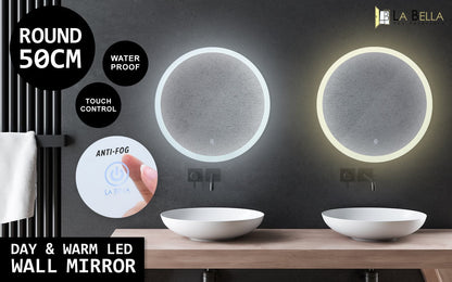 La Bella LED Wall Mirror Round Touch Anti-Fog Makeup Decor Bathroom Vanity 50cm-Health &amp; Beauty &gt; Makeup Mirrors-PEROZ Accessories