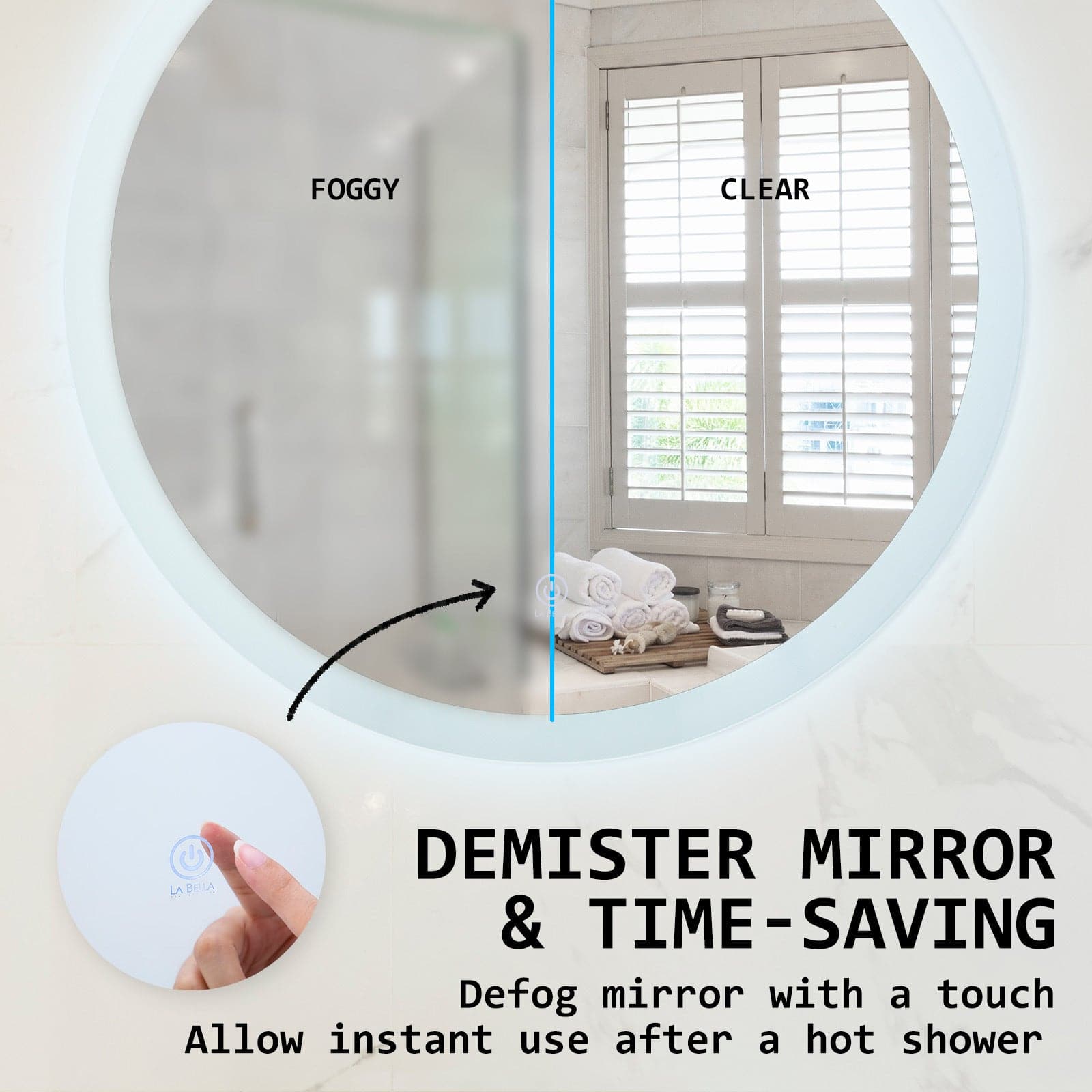 La Bella LED Wall Mirror Round Touch Anti-Fog Makeup Decor Bathroom Vanity 60cm-Health &amp; Beauty &gt; Makeup Mirrors-PEROZ Accessories