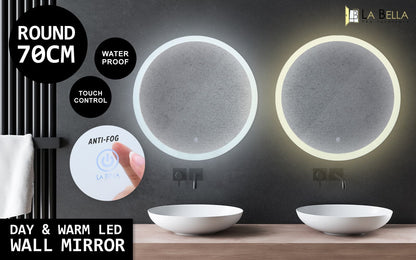 La Bella LED Wall Mirror Round Touch Anti-Fog Makeup Decor Bathroom Vanity 70cm-Health &amp; Beauty &gt; Makeup Mirrors-PEROZ Accessories