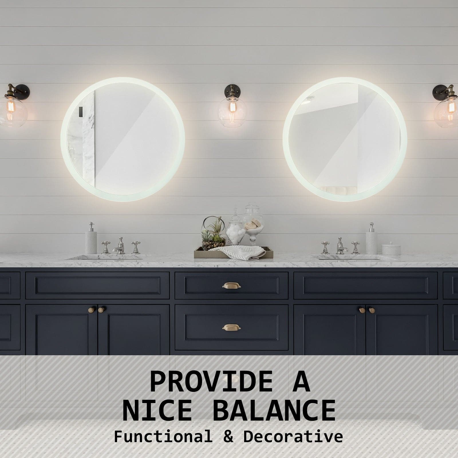 La Bella LED Wall Mirror Round Touch Anti-Fog Makeup Decor Bathroom Vanity 70cm-Health &amp; Beauty &gt; Makeup Mirrors-PEROZ Accessories
