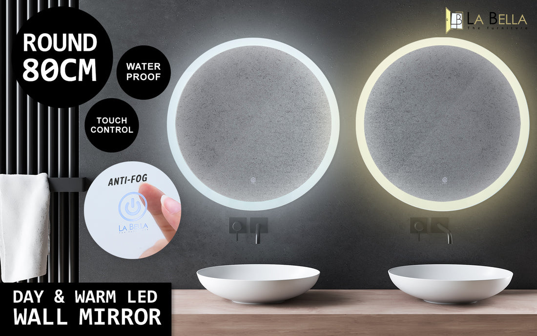 La Bella LED Wall Mirror Round Touch Anti-Fog Makeup Decor Bathroom Vanity 80cm-Health &amp; Beauty &gt; Makeup Mirrors-PEROZ Accessories