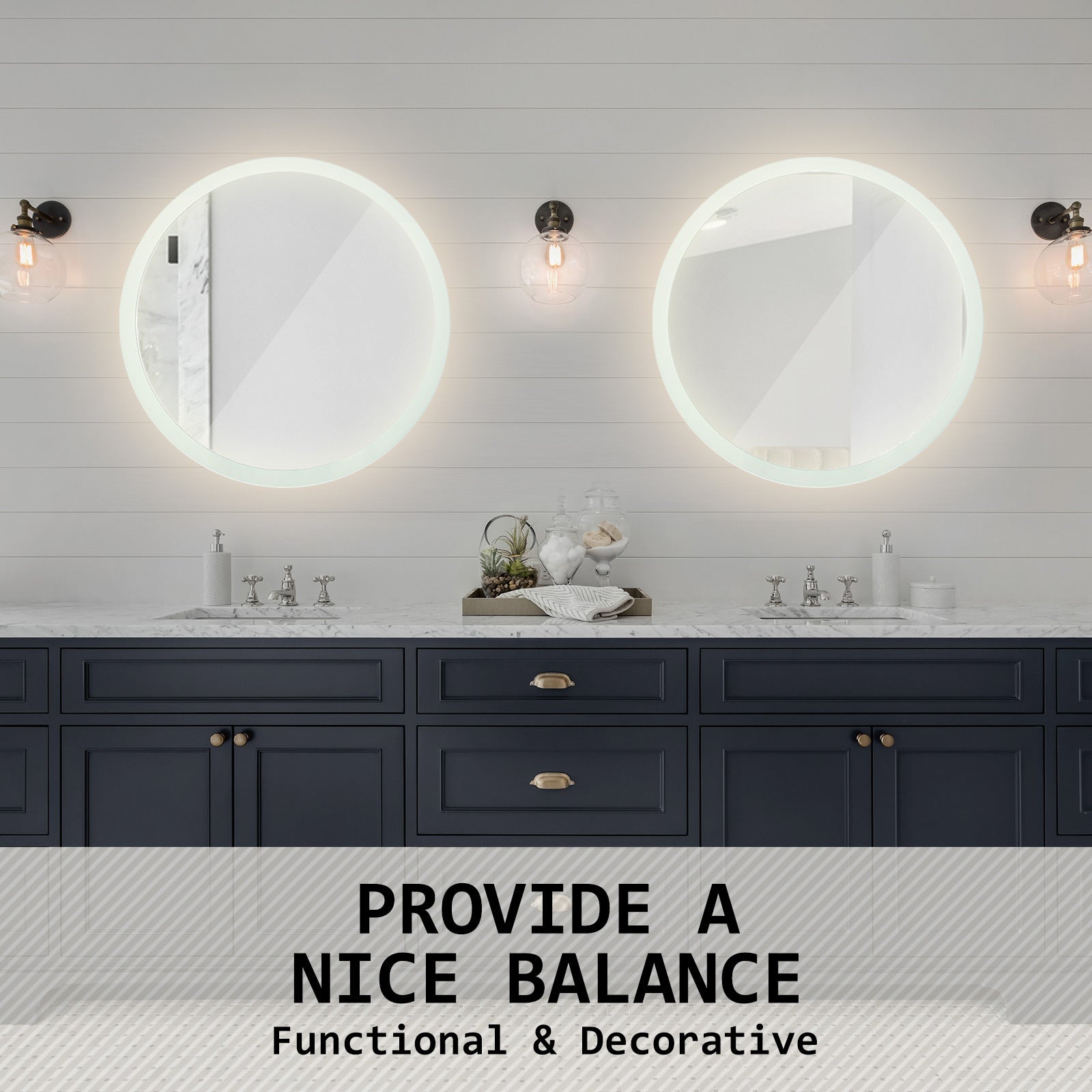 La Bella LED Wall Mirror Round Touch Anti-Fog Makeup Decor Bathroom Vanity 80cm-Health &amp; Beauty &gt; Makeup Mirrors-PEROZ Accessories