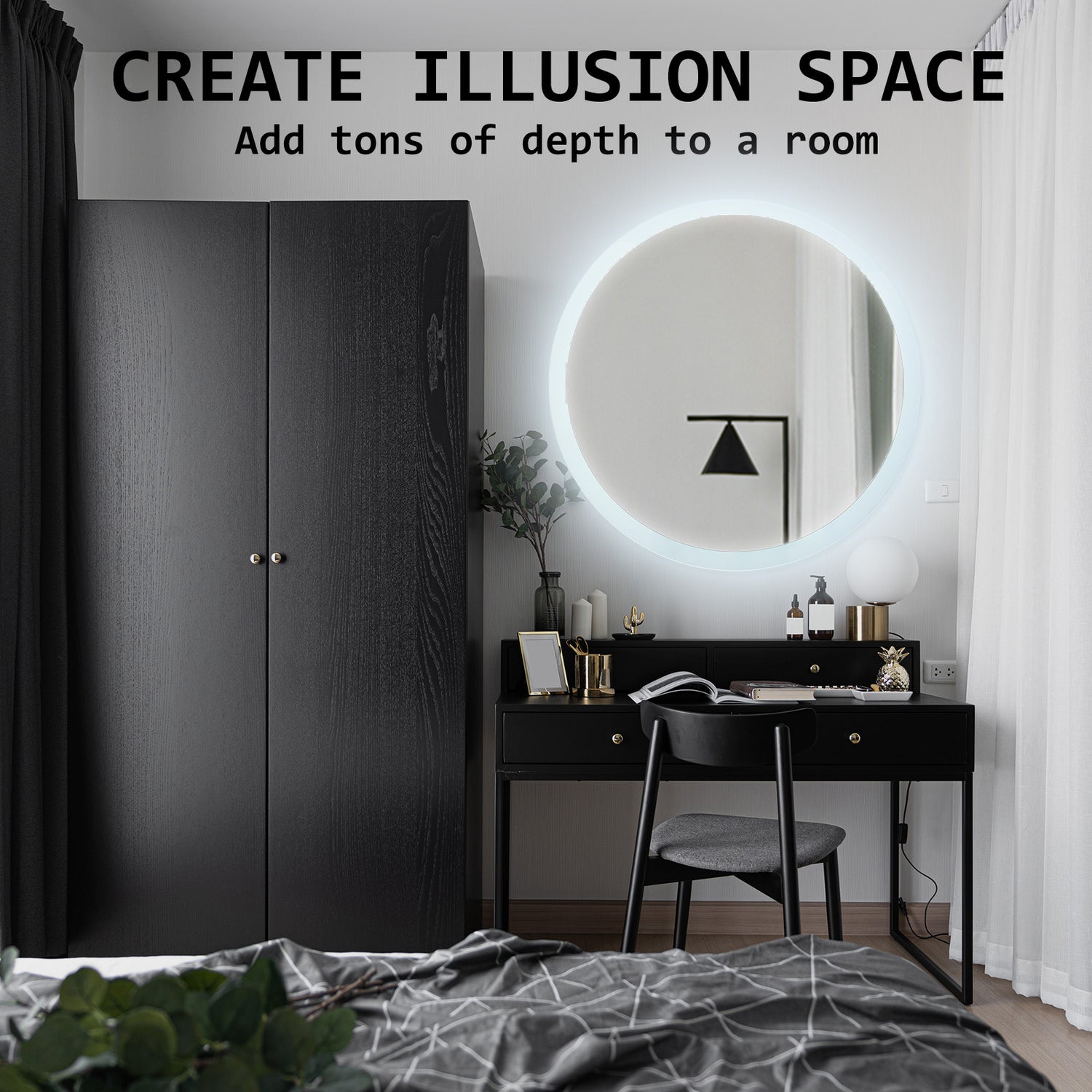 La Bella LED Wall Mirror Round Touch Anti-Fog Makeup Decor Bathroom Vanity 80cm-Health &amp; Beauty &gt; Makeup Mirrors-PEROZ Accessories