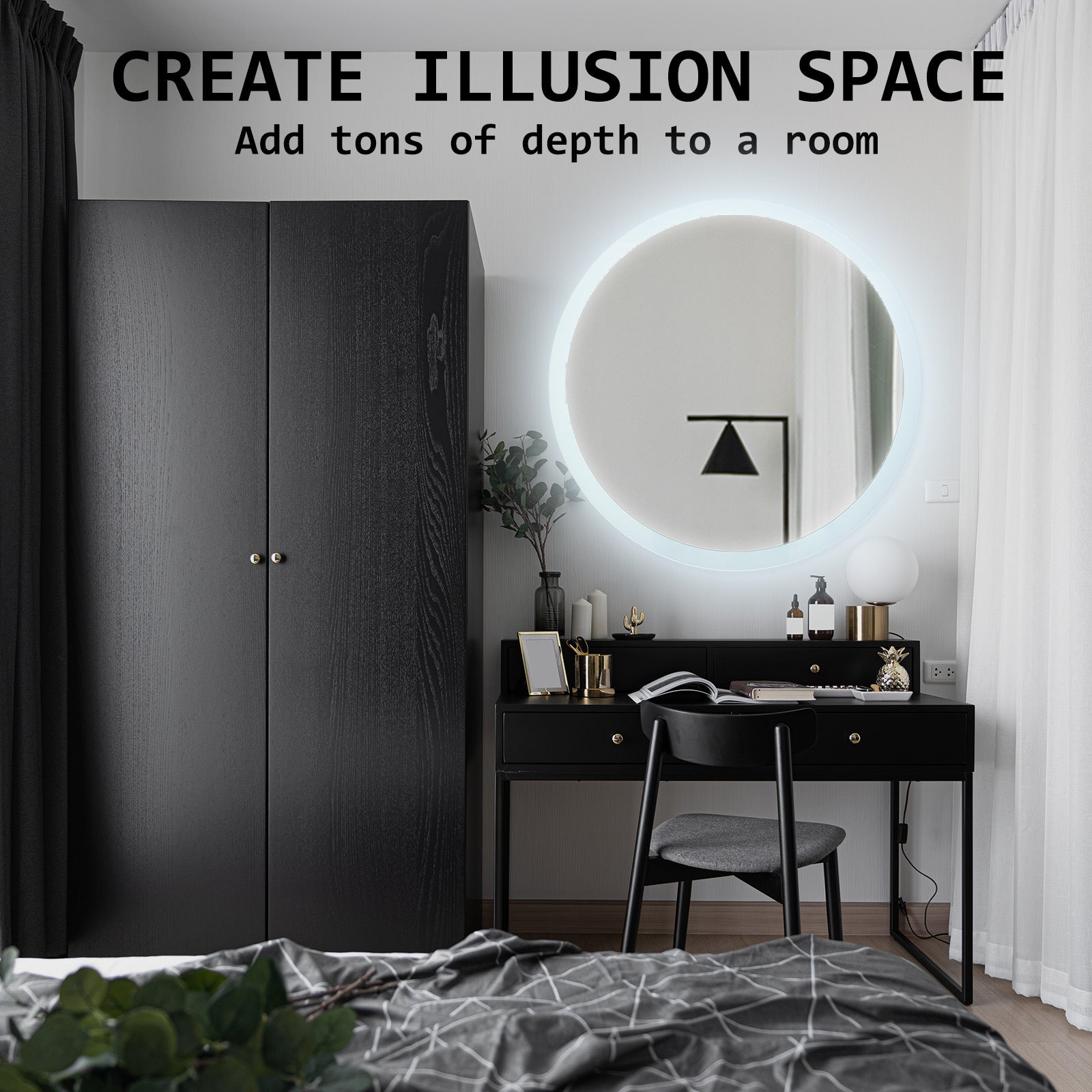 La Bella LED Wall Mirror Round Touch Anti-Fog Makeup Decor Bathroom Vanity 80cm-Health &amp; Beauty &gt; Makeup Mirrors-PEROZ Accessories