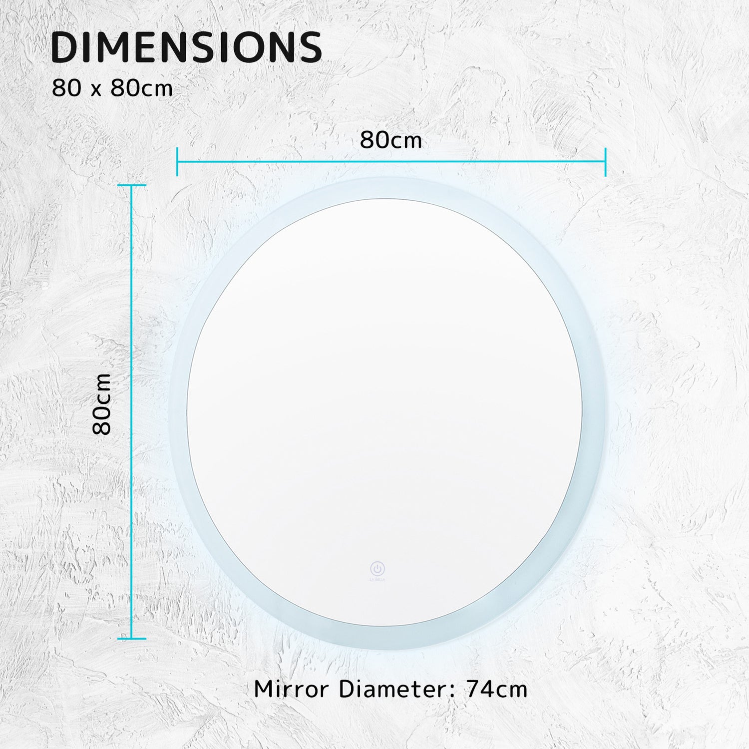 La Bella LED Wall Mirror Round Touch Anti-Fog Makeup Decor Bathroom Vanity 80cm-Health &amp; Beauty &gt; Makeup Mirrors-PEROZ Accessories