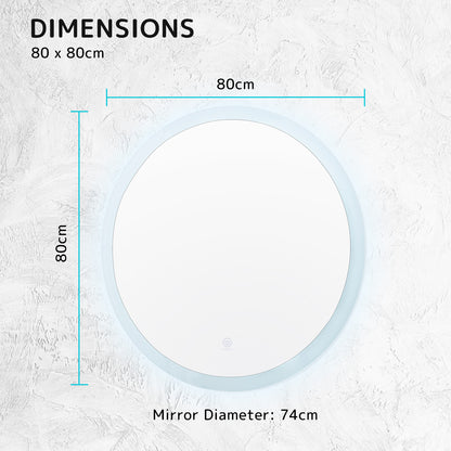La Bella LED Wall Mirror Round Touch Anti-Fog Makeup Decor Bathroom Vanity 80cm-Health &amp; Beauty &gt; Makeup Mirrors-PEROZ Accessories