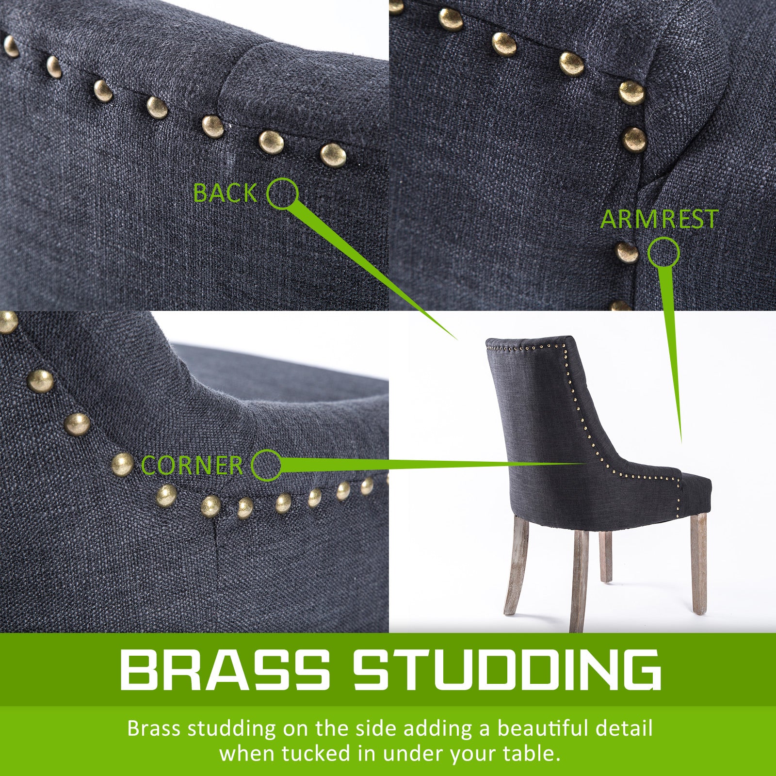 La Bella Black (Charcoal) French Provincial Dining Chair Amour Oak Leg-Furniture &gt; Bar Stools &amp; Chairs-PEROZ Accessories