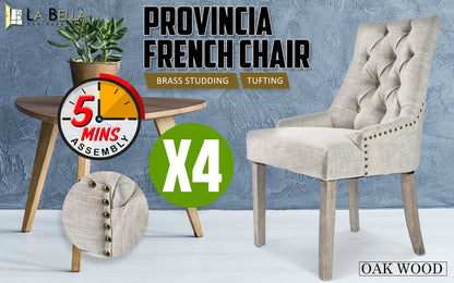 La Bella 4 Set Cream French Provincial Dining Chair Amour Oak Leg-Furniture &gt; Bar Stools &amp; Chairs-PEROZ Accessories