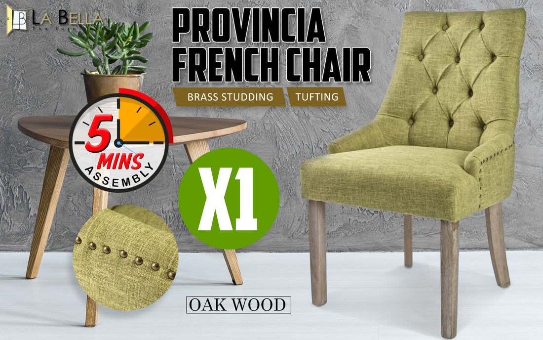 La Bella Green French Provincial Dining Chair Amour Oak Leg-Furniture &gt; Bar Stools &amp; Chairs-PEROZ Accessories