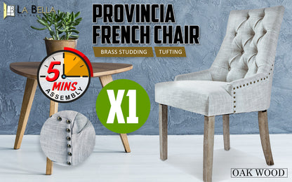 La Bella Grey French Provincial Dining Chair Amour Oak Leg-Furniture &gt; Bar Stools &amp; Chairs-PEROZ Accessories
