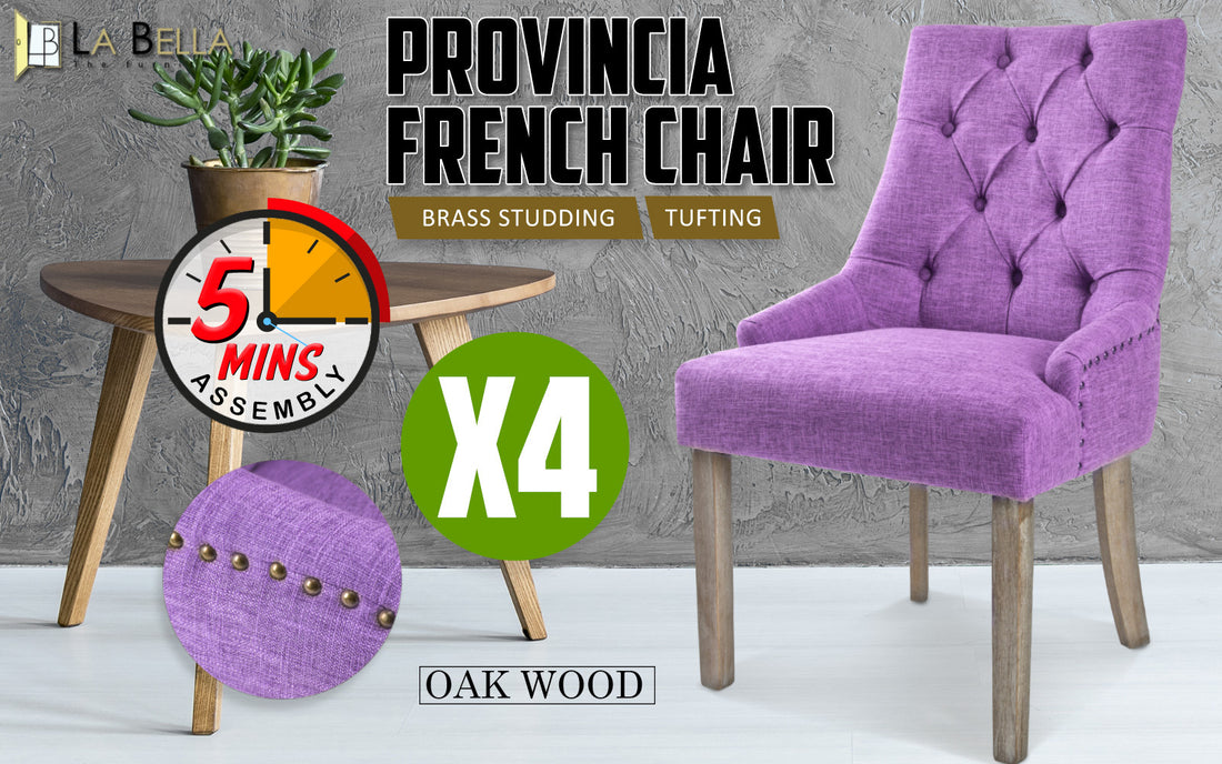 La Bella 4 Set Violet French Provincial Dining Chair Amour Oak Leg-Furniture &gt; Bar Stools &amp; Chairs-PEROZ Accessories