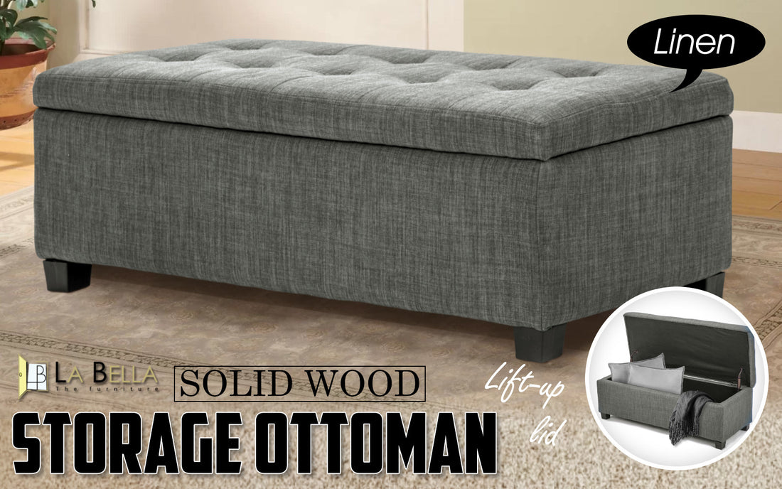 La Bella 102cm Dark Grey Storage Ottoman Stool Fabric-Ottomans-PEROZ Accessories