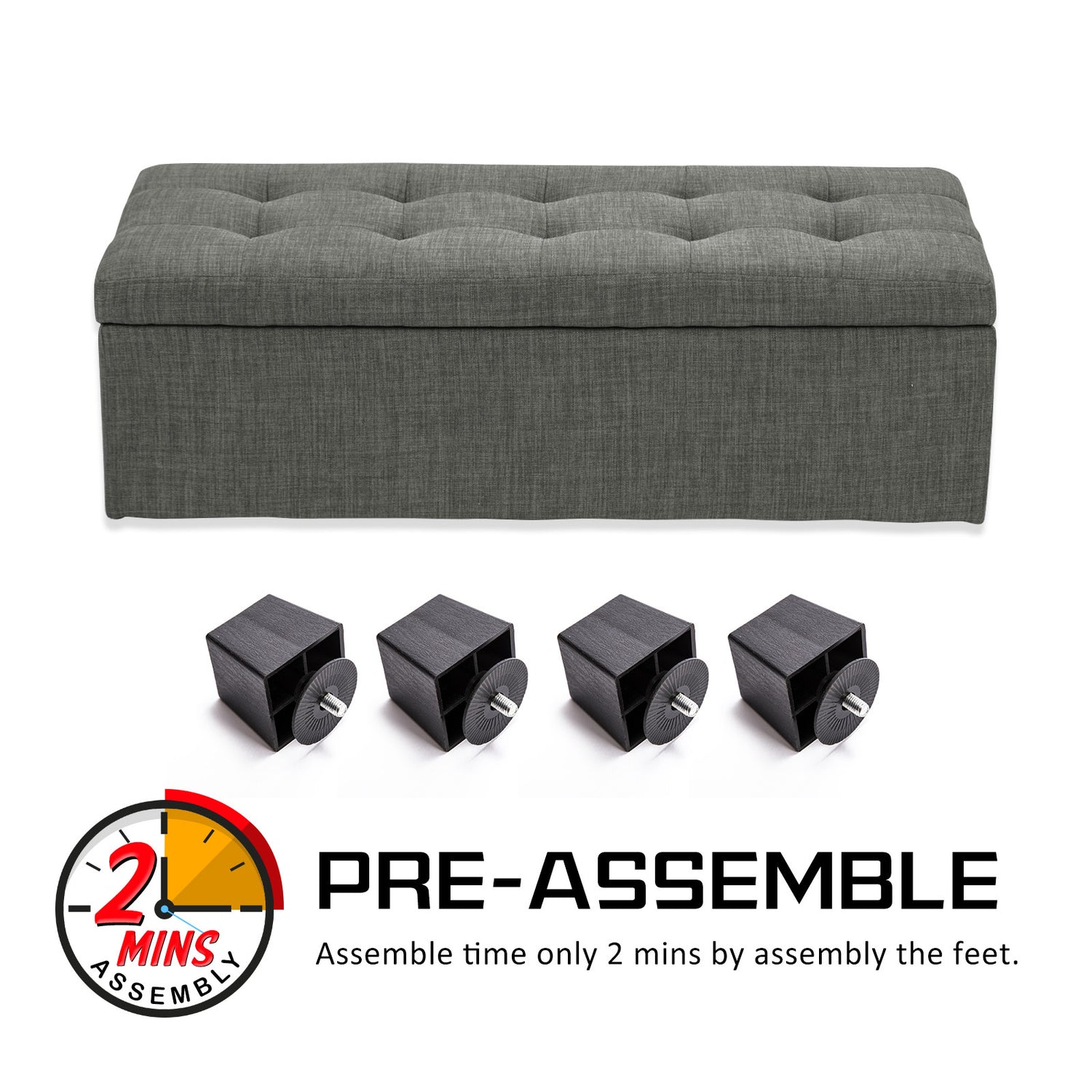 La Bella 102cm Dark Grey Storage Ottoman Stool Fabric-Ottomans-PEROZ Accessories