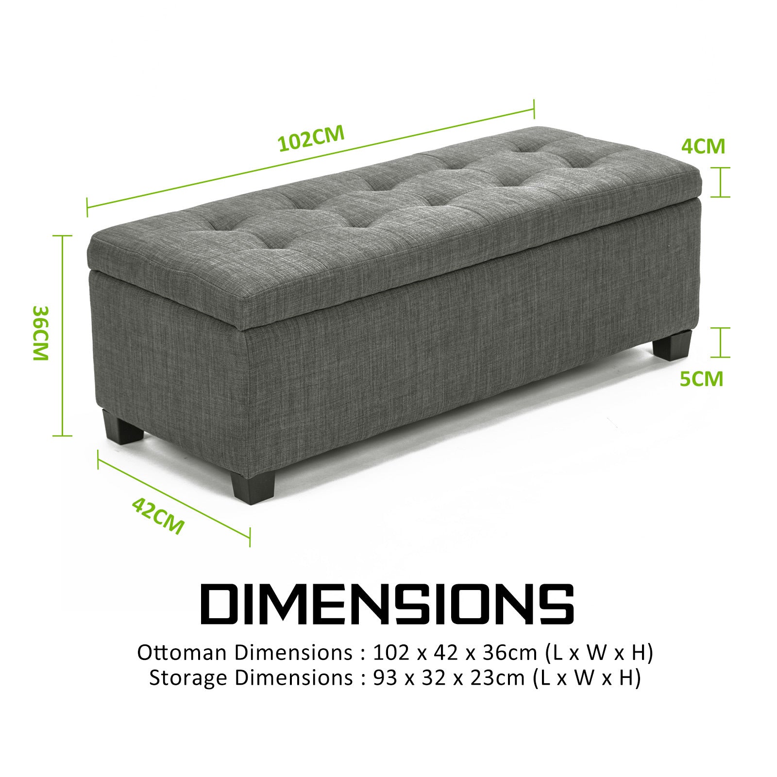 La Bella 102cm Dark Grey Storage Ottoman Stool Fabric-Ottomans-PEROZ Accessories