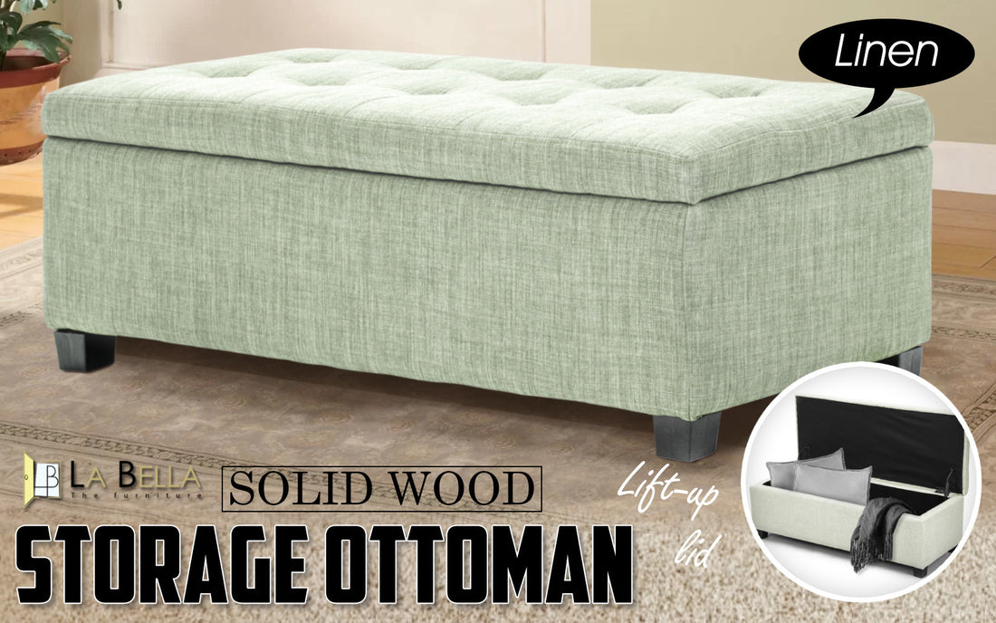 La Bella 102cm Light Green Storage Ottoman Stool Fabric-Ottomans-PEROZ Accessories