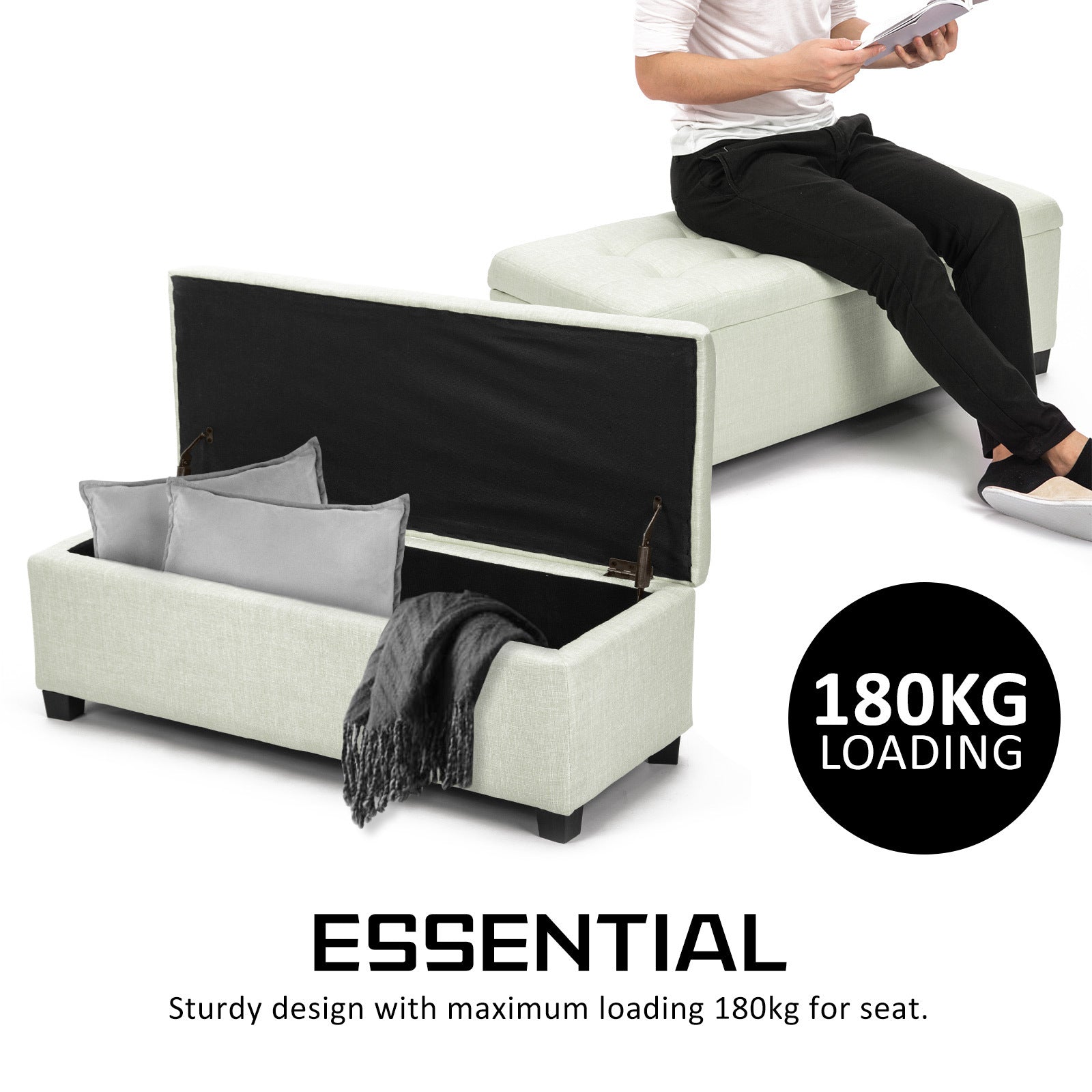 La Bella 102cm Light Green Storage Ottoman Stool Fabric-Ottomans-PEROZ Accessories