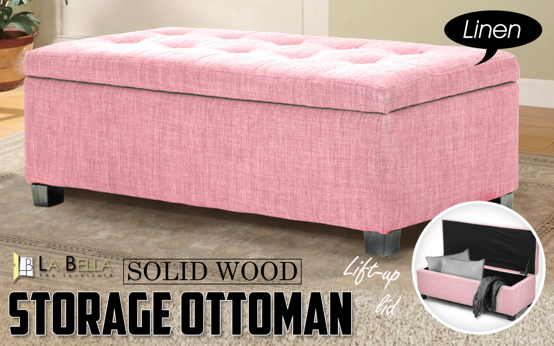 La Bella 102cm Pink Storage Ottoman Stool Fabric-Ottomans-PEROZ Accessories