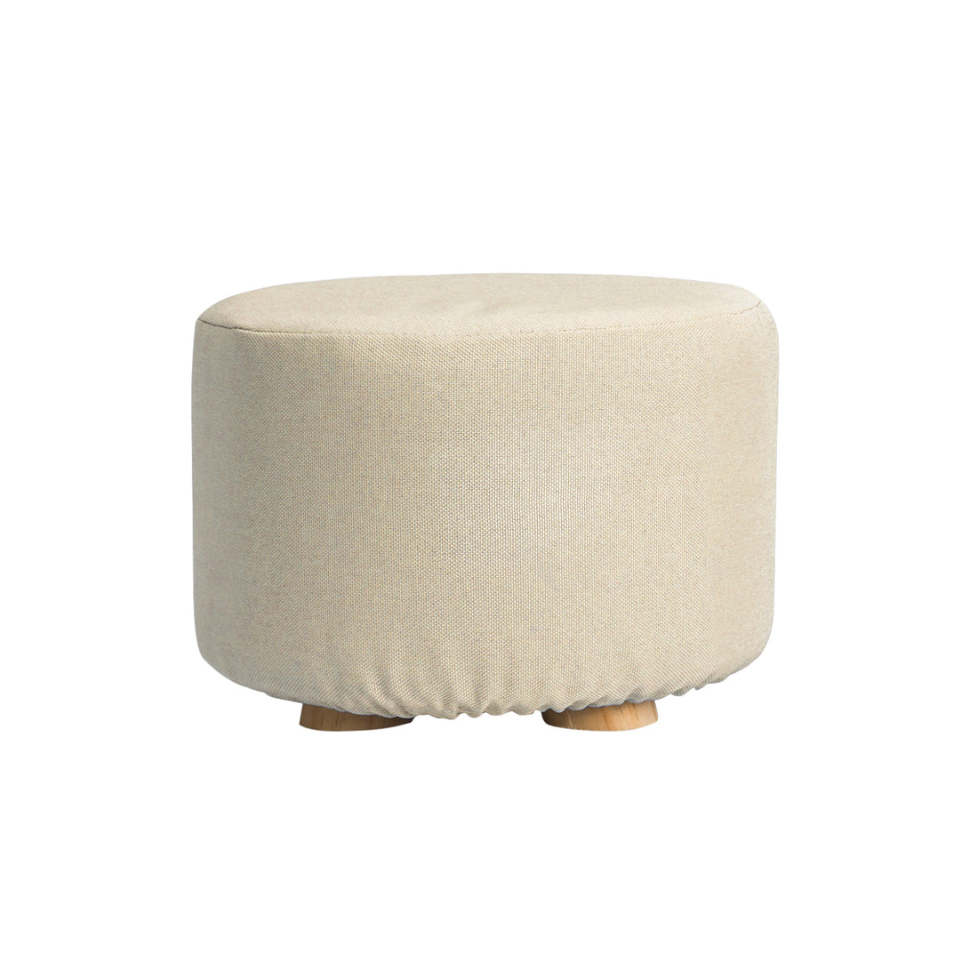 La Bella Beige Fabric Ottoman Round Wooden Leg Foot Stool-Ottomans-PEROZ Accessories