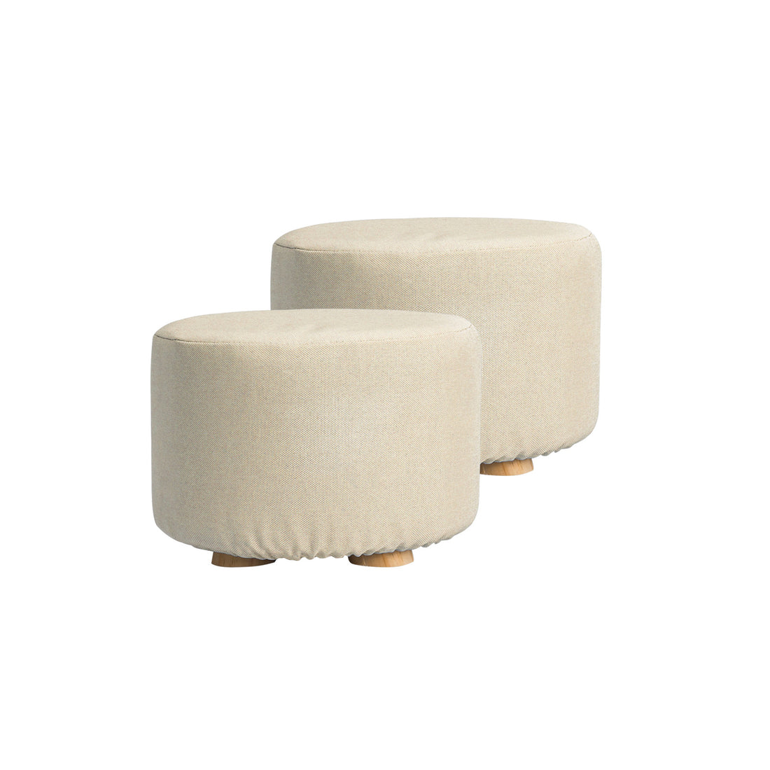La Bella 2 Set Beige Fabric Ottoman Round Wooden Leg Foot Stool-Ottomans-PEROZ Accessories