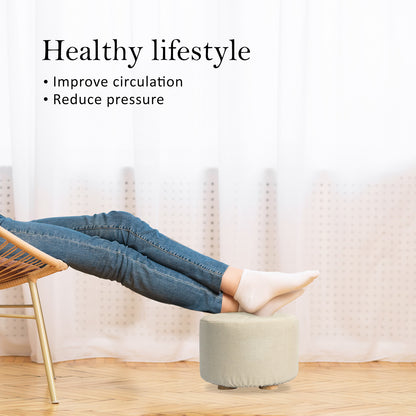 La Bella 2 Set Beige Fabric Ottoman Round Wooden Leg Foot Stool-Ottomans-PEROZ Accessories