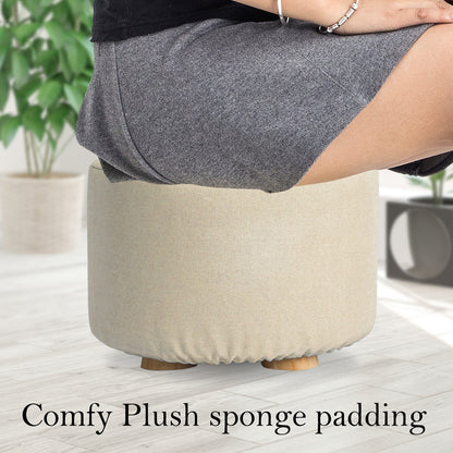 La Bella 2 Set Beige Fabric Ottoman Round Wooden Leg Foot Stool-Ottomans-PEROZ Accessories