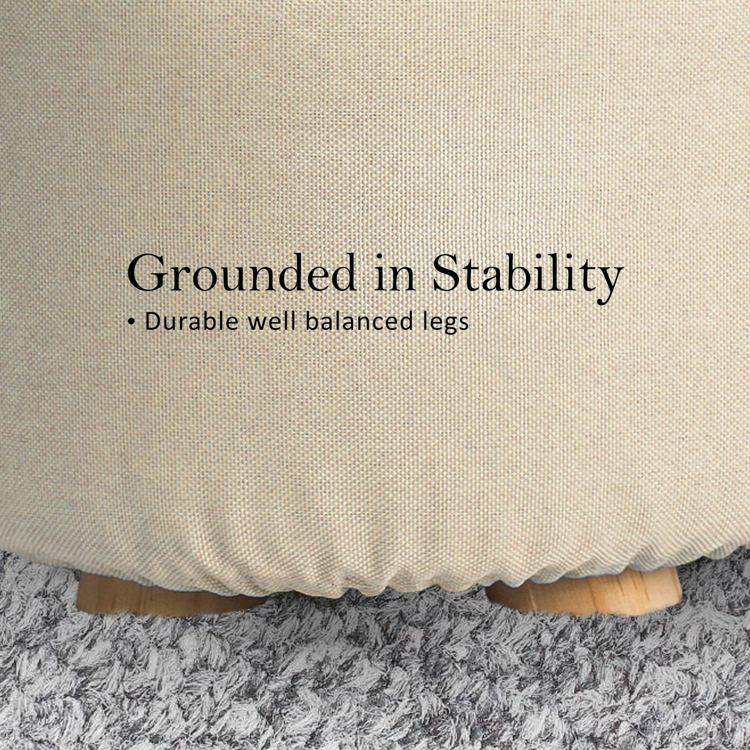La Bella 2 Set Beige Fabric Ottoman Round Wooden Leg Foot Stool-Ottomans-PEROZ Accessories
