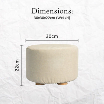 La Bella 2 Set Beige Fabric Ottoman Round Wooden Leg Foot Stool-Ottomans-PEROZ Accessories