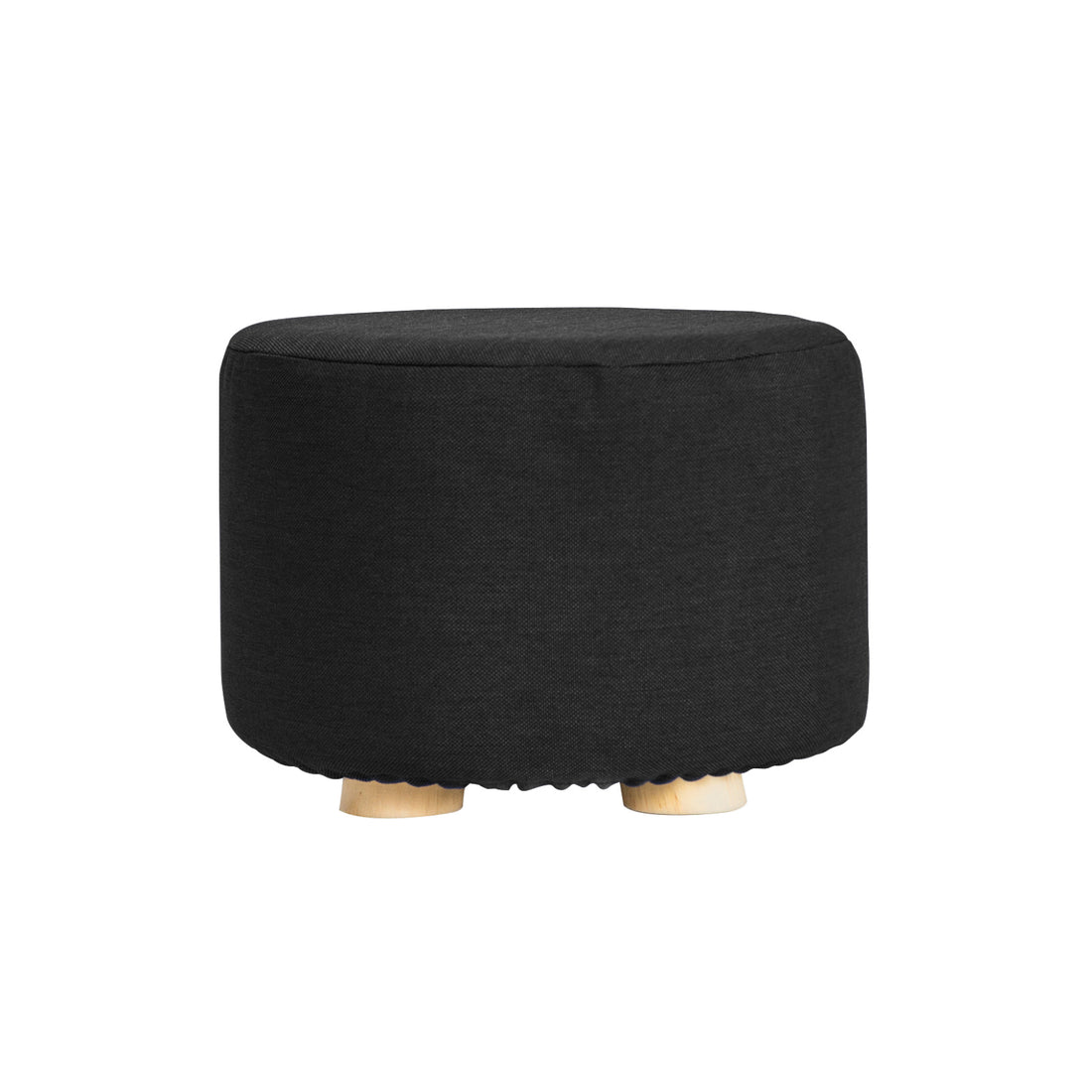 La Bella Black Fabric Ottoman Round Wooden Leg Foot Stool-Ottomans-PEROZ Accessories