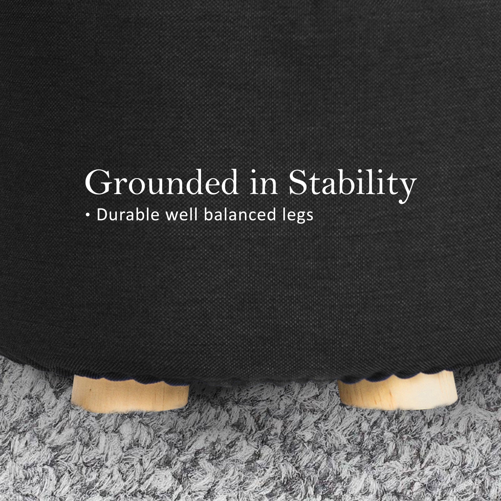 La Bella 2 Set Black Fabric Ottoman Round Wooden Leg Foot Stool-Ottomans-PEROZ Accessories