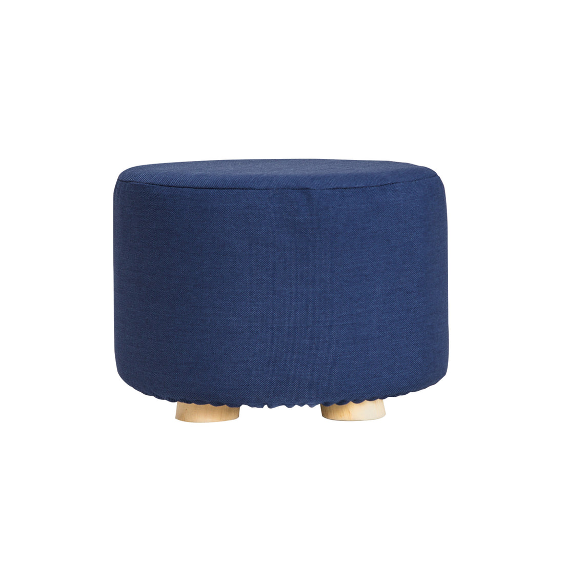 La Bella Dark Blue Fabric Ottoman Round Wooden Leg Foot Stool-Ottomans-PEROZ Accessories