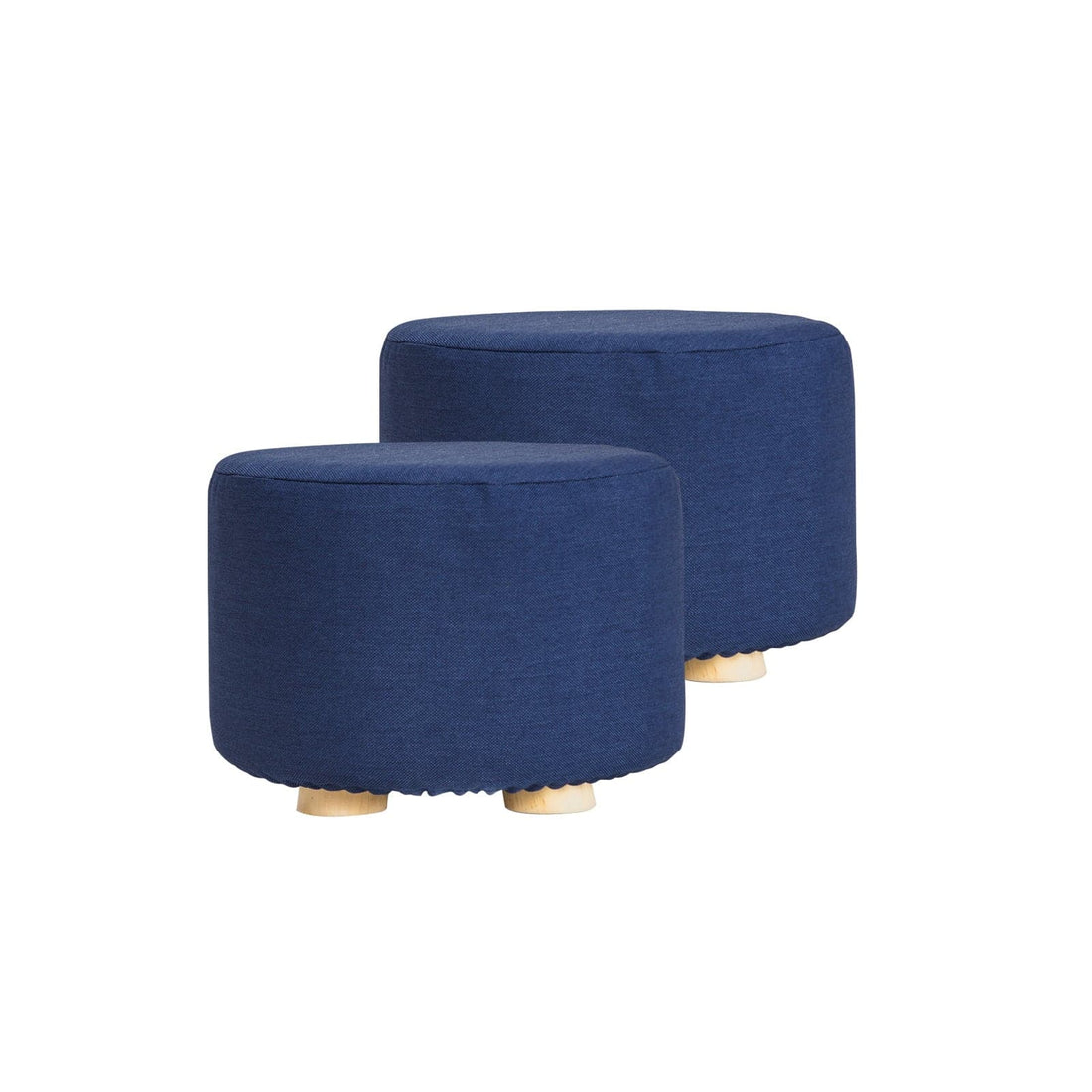 La Bella 2 Set Dark Blue Fabric Ottoman Round Wooden Leg Foot Stool-Ottomans-PEROZ Accessories