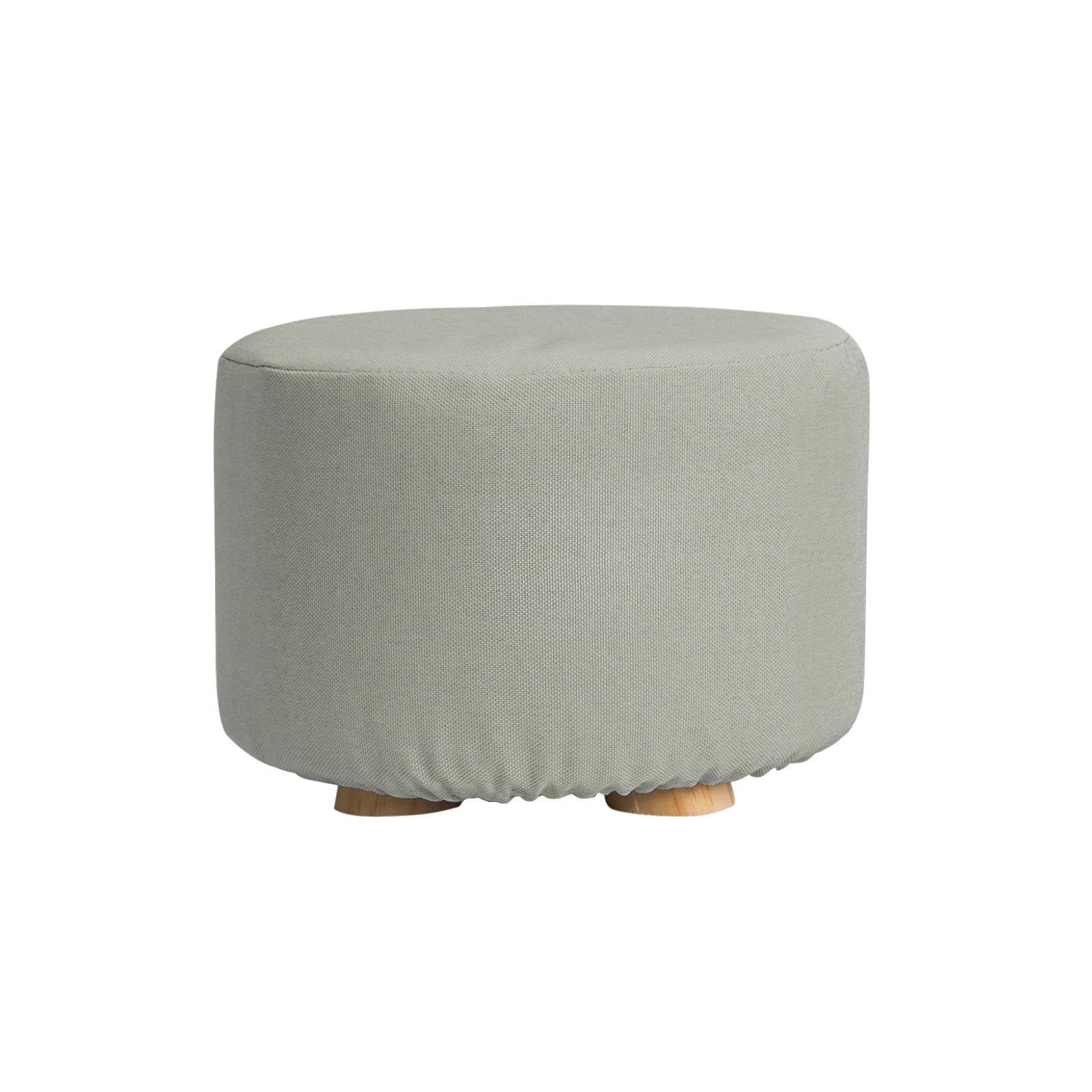 La Bella Grey Fabric Ottoman Round Wooden Leg Foot Stool-Ottomans-PEROZ Accessories