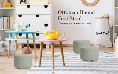 La Bella 2 Set Grey Fabric Ottoman Round Wooden Leg Foot Stool-Ottomans-PEROZ Accessories