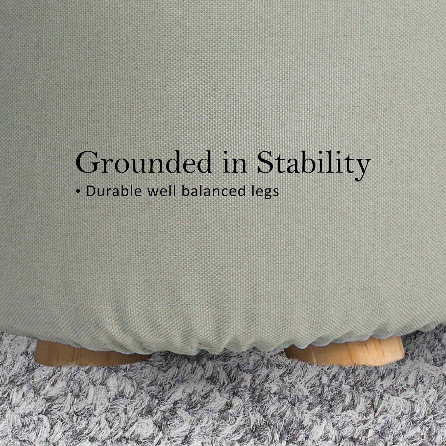 La Bella 2 Set Grey Fabric Ottoman Round Wooden Leg Foot Stool-Ottomans-PEROZ Accessories