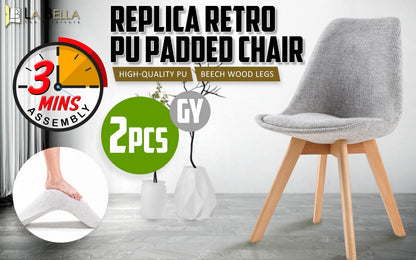 La Bella 2 Set Grey Retro Dining Cafe Chair Padded Seat-Furniture &gt; Bar Stools &amp; Chairs-PEROZ Accessories